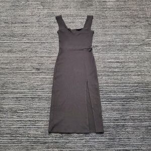 Reformation Size S Black Cassi Rib Knit Square Neck Sleeveless Slim Midi Dress